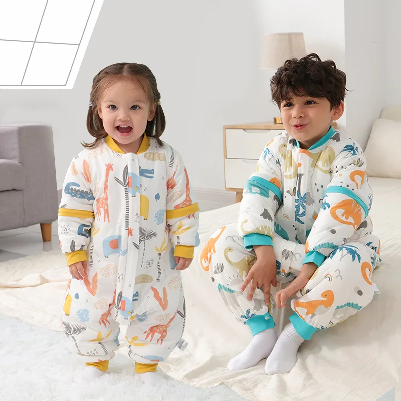 

Baby Split Legs Sleeping Bag Warm Anti-kick Quilt Cotton Sleepsacks Newborn Lined Long Sleeve Sleeping Bags Children's Pajamas