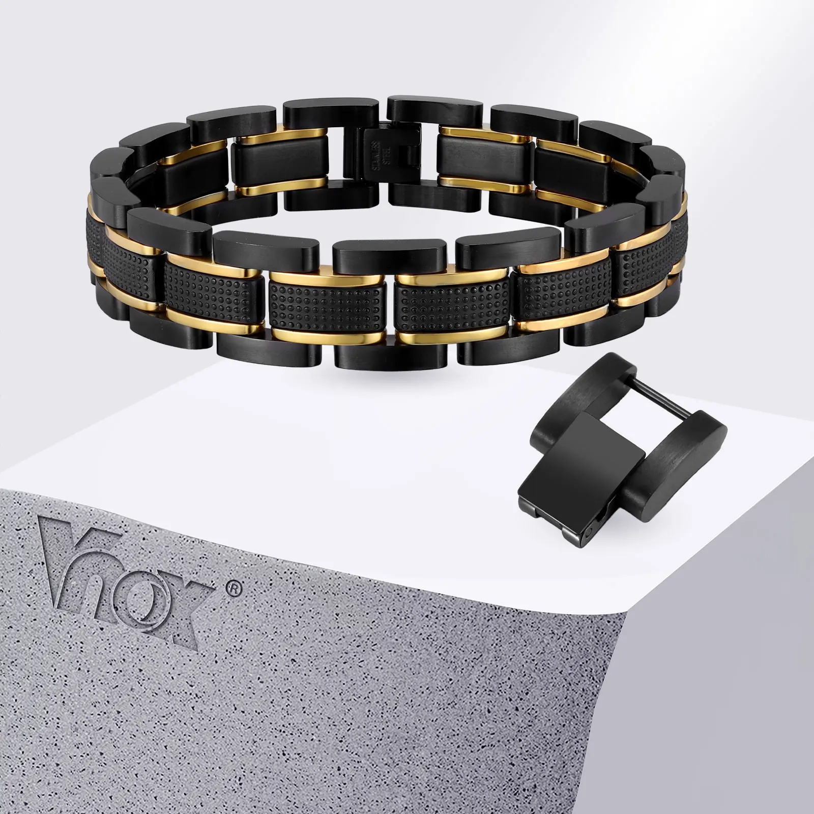 Фото Мужской браслет Vnox из нержавеющей стали шириной 14,5 мм, с двойной застежкой, регулируемый ремешок для часов, ювелирное украшение, подарок для него, мужа, отца №1