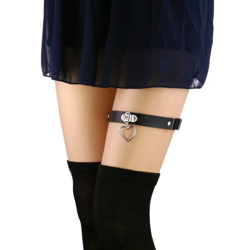 

Girl Leg Chain Punk Leg Garter Belt Thigh Chains Black Body Chain Festival Rave Body Accessory with Little Heart Decor