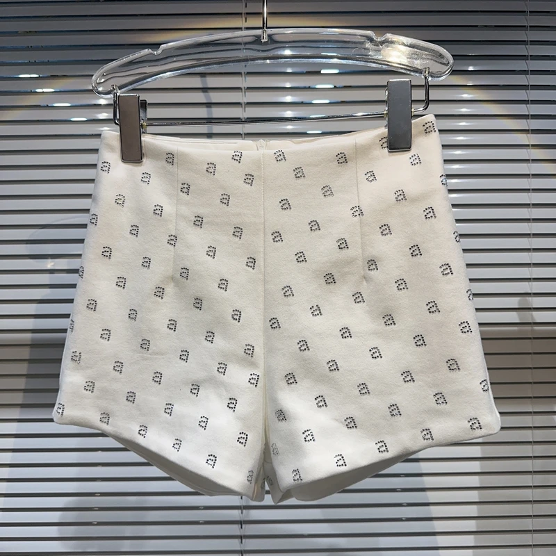 Summer Women's Shorts Letter Rhinestone Casual Shorts Elegant Fashion Short Pants Socialite Zipper Loose Suit Shorts for Women