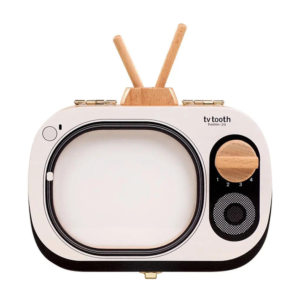 Wooden Teeth Box Tv Shaped Tooth Keepsake Box Announcements Collecting Gift
