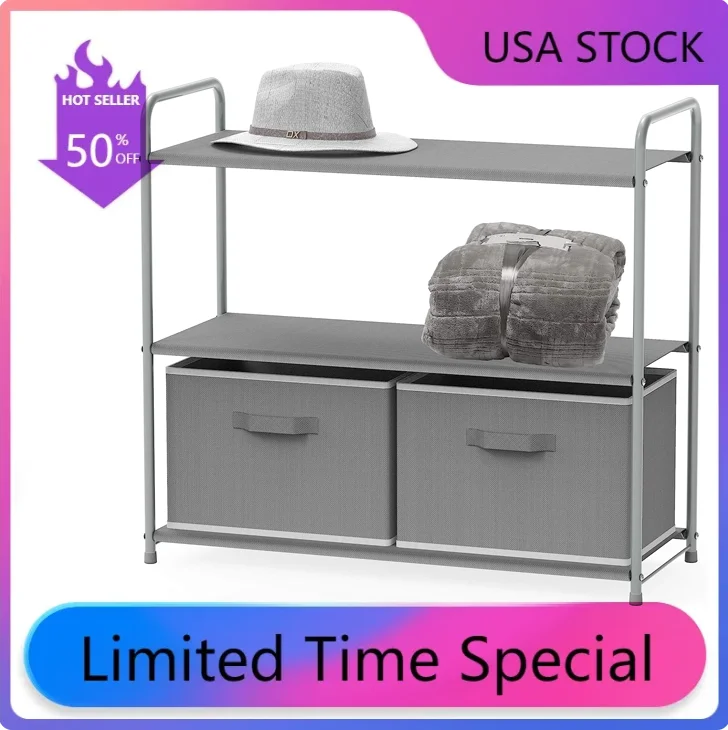 

Simple Houseware 3-Tier Closet Storage with 2 Drawers, Elegant Silver Finish