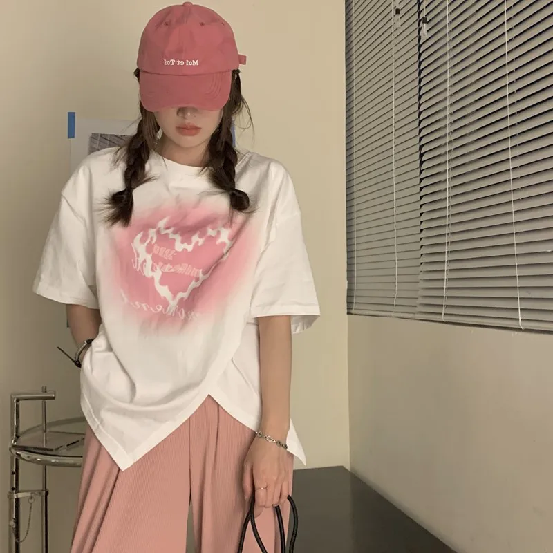 Новое поступление летняя Женская Повседневная Свободная футболка в Корейском