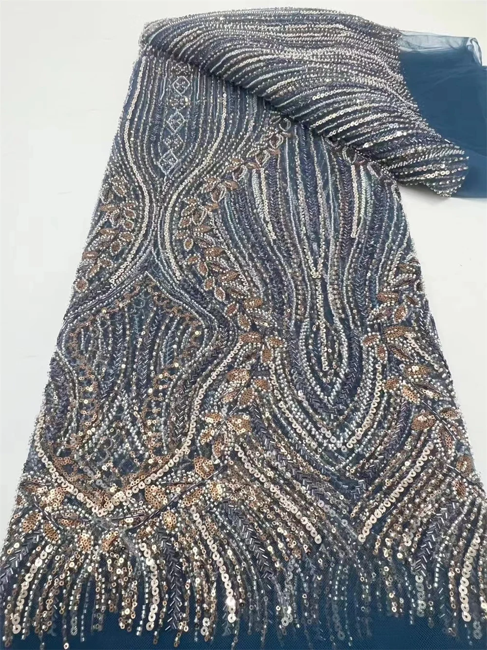 Модная Роскошная африканская кружевная ткань с блестками для жениха высокое