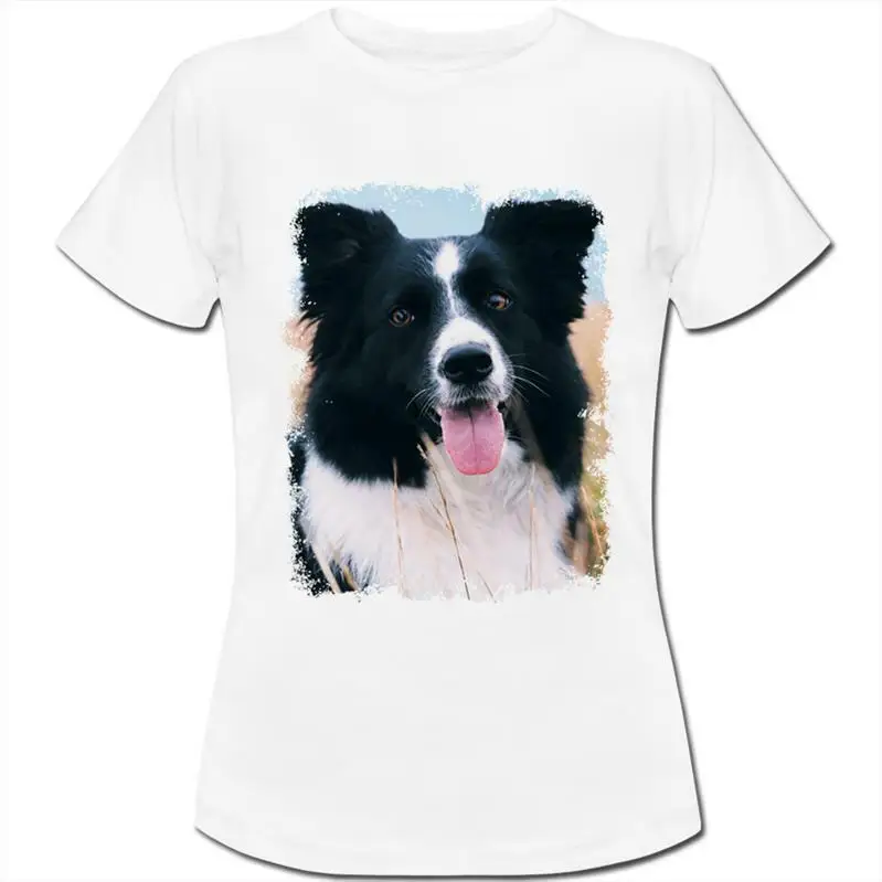 Женская футболка-бойфренд Polarshe Border Collie Dog сидящая на поле