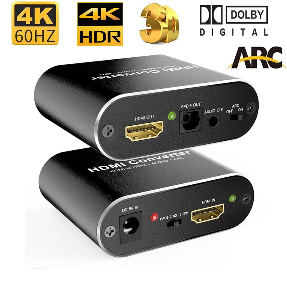 

HDMI Audio Extractor 4K Splitter 5.1 4K 60Hz HDR ARC HDMI 2.0 to Toslink SPDIF Audio Extractor Converter for PS4 Xbox Series X