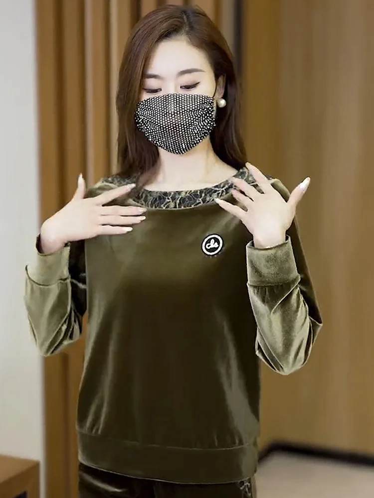 2024 весенне-осенний новый золотой бархатный комплект с вышивкой женские изящные