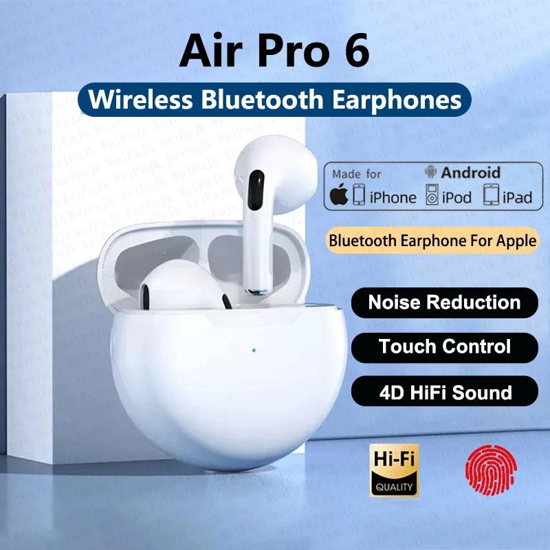 For Apple Original Air Pro 6 TWS Wireless Bluetooth Earphones In Ear Earbuds Mic Pods Headset For Xiaomi Android iPhone Earphone