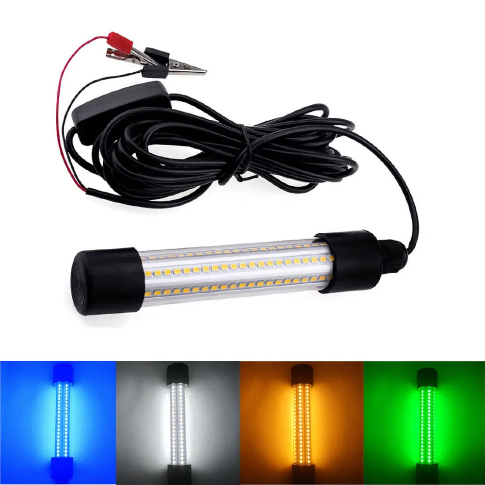 

12-24V 5M LED Submersible Fishing Light 1200LM Deep Drop Underwater Fish Lure Bait Finder Lamp Squid Attracting White/Green/Blue