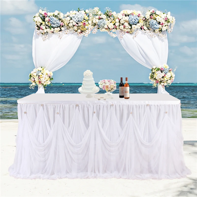 

Table Skirt with Diamond Wedding Birthday Party Cake Dessert Banquet Weddings Partys Home Hotel Decoration Table Surround Cover