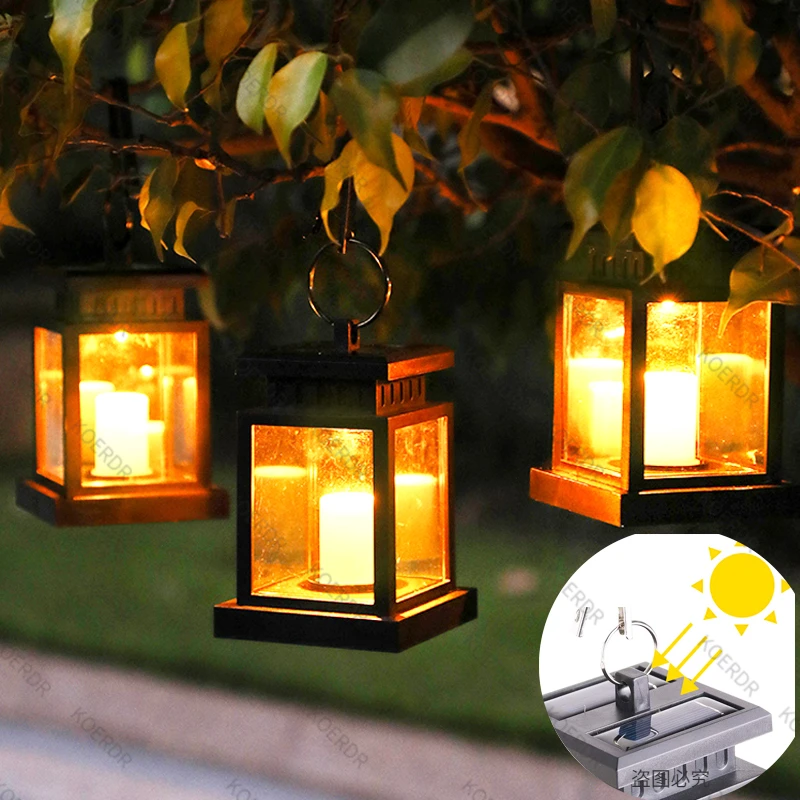 Candle Solar Light Outdoor Waterproof Lantern Hanging for Patio Solar Garden Landscape Lamp Christmas Tree Decoration Palace