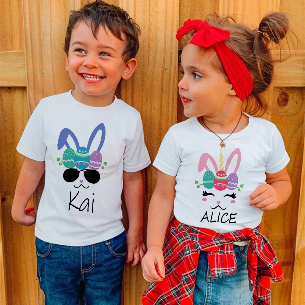 

Personalised Easter Shirt Bunny Unicorn Funny Shirts Custom Kids T Shirt Toddler T-shirt Egg Hunt Tee Girls Boys Clothes