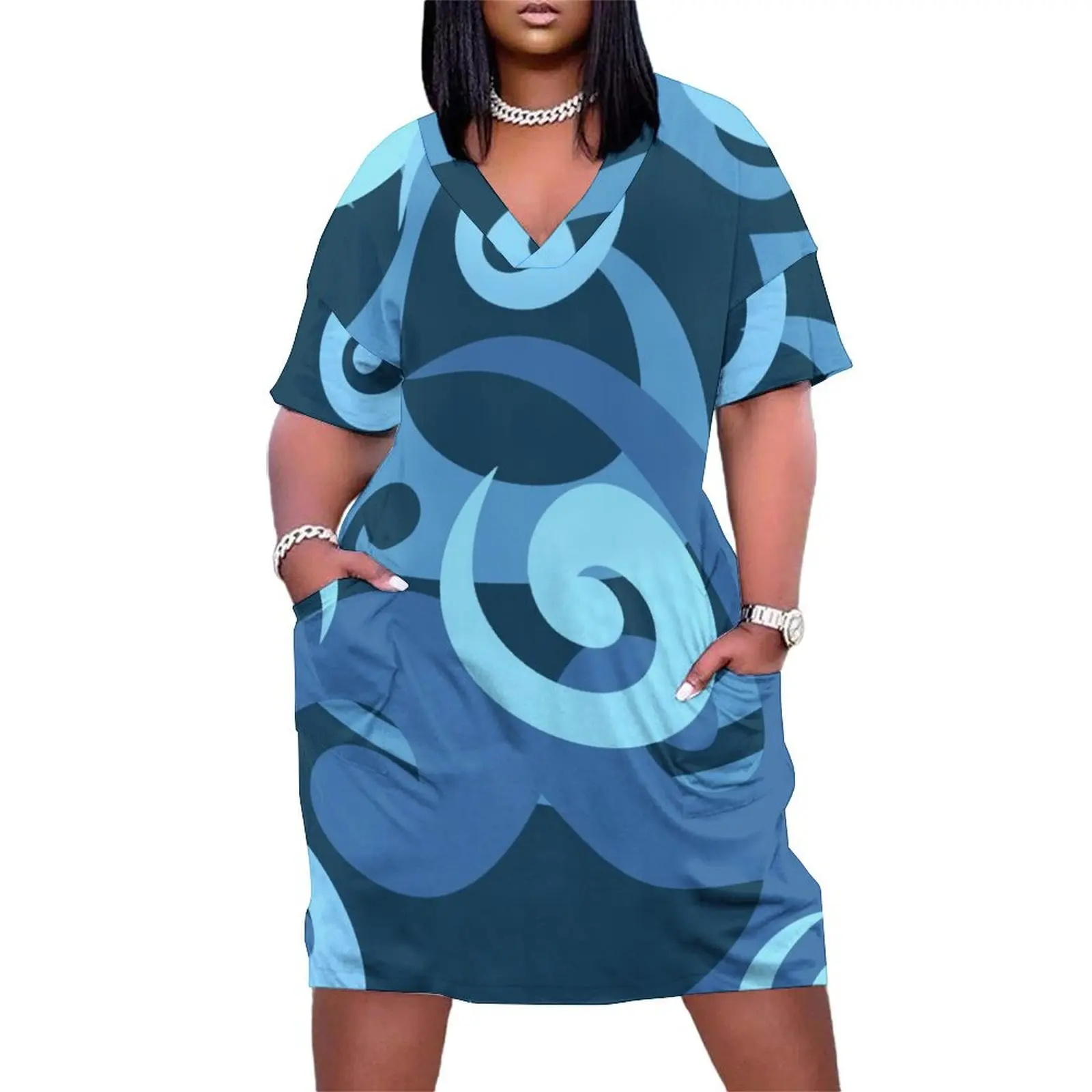 Koru design синее свободное платье с карманами женские платья летнее длинное летние