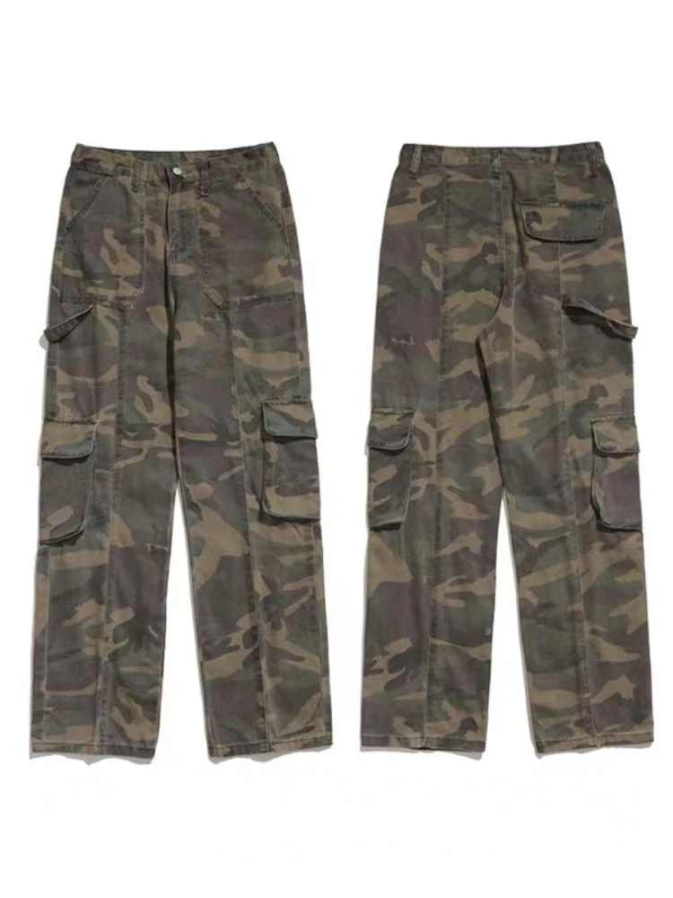 2022 Summer New American Retro Casual Trousers Camouflage Wide Leg Jeans Youth High Street Overalls Pants Trendy Clothing Men