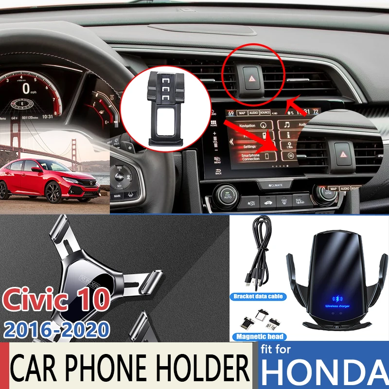 

Car Mobile Phone Holder for Honda Civic 10 FC FK 2016 2017 2018 2019 2020 GPS 360 Degree Rotation Support Accessories for Iphone