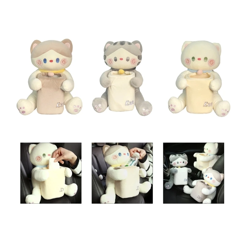 

Portable Car Tissue Box Trash Can Adjustable Straps Car Armrest Storage Box Lovely Animal Storage Box E8BC