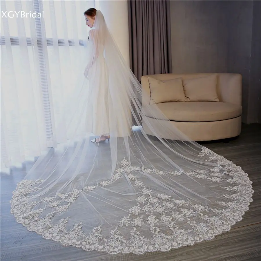 

New Arrival 3 Meter White Ivory Wedding Veils for Bride Lace Appliques Boda Bridal Veil Velo de novia accessoires mariage