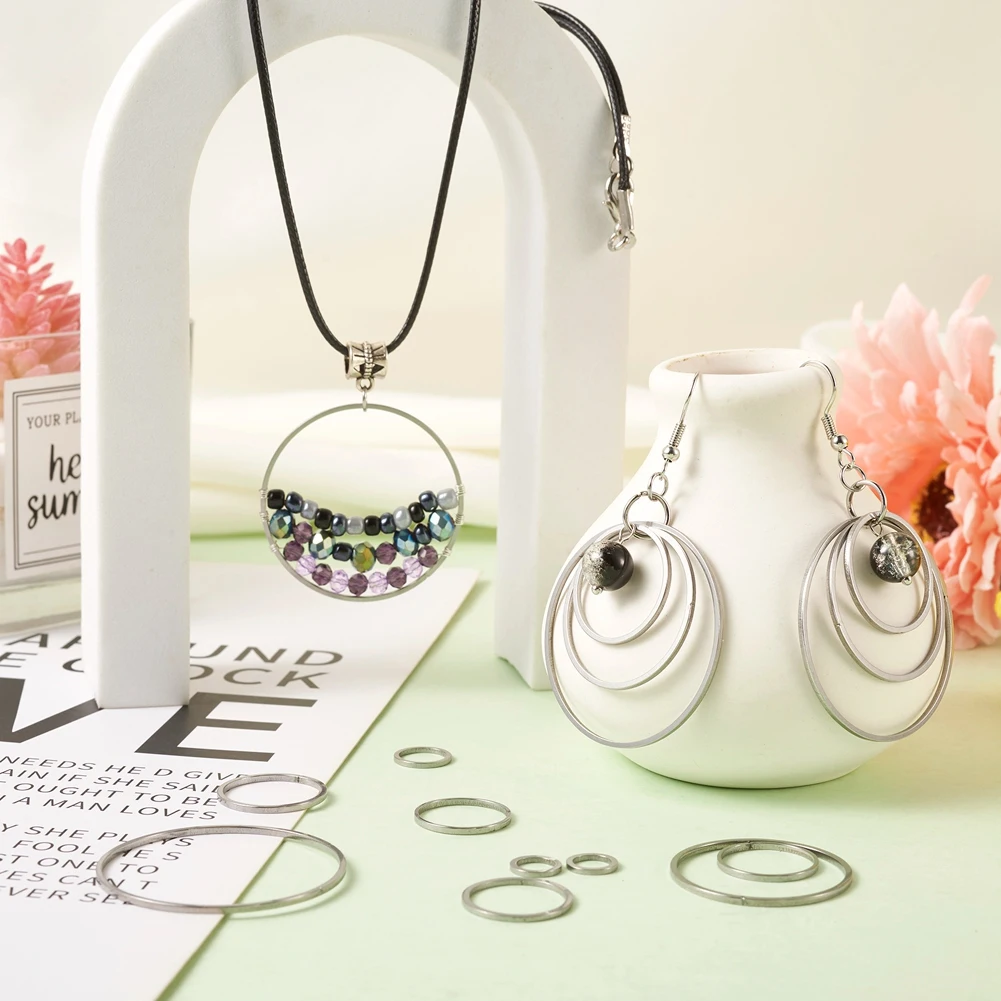 130Pcs 304 Stainless Steel Linking Rings Round Connectors For Jewelry Making Necklace Earring Bracelet Handmade Suppies 5.5~35mm