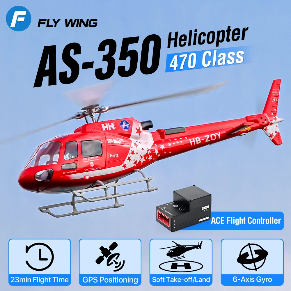 Радиоуправляемый вертолет FLYWING RC AS-350, масштаб 470, с контроллером ACE, GPS M10, автовозвратом (Auto RTH), 23 минуты полета, бесщеточный двигатель (art.: 3920dbdd92045) - 3920dbdd92045