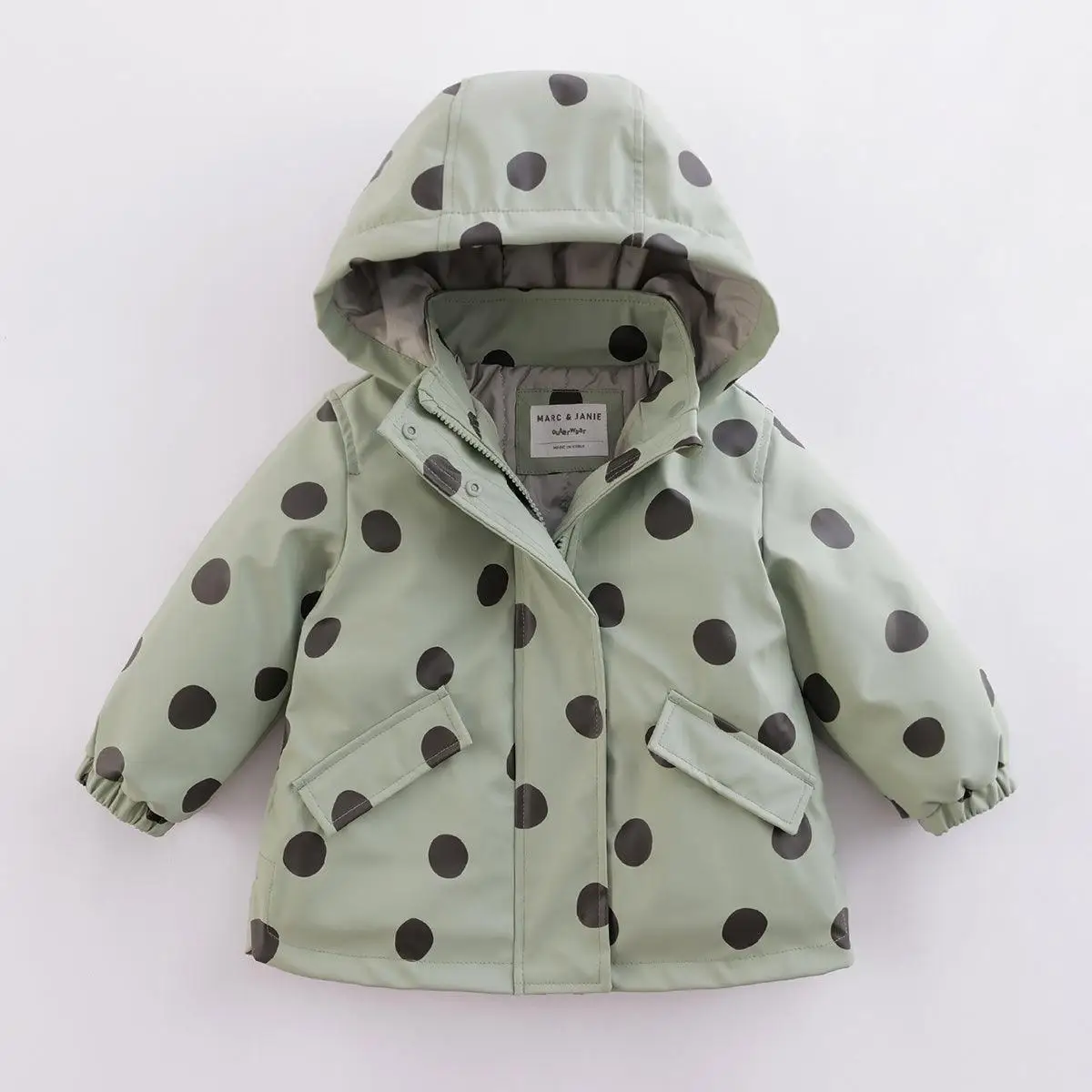 marc&janie Girls Autumn Large Polka Dots Loose Casual Hooded Jacket Kids Coat 221602