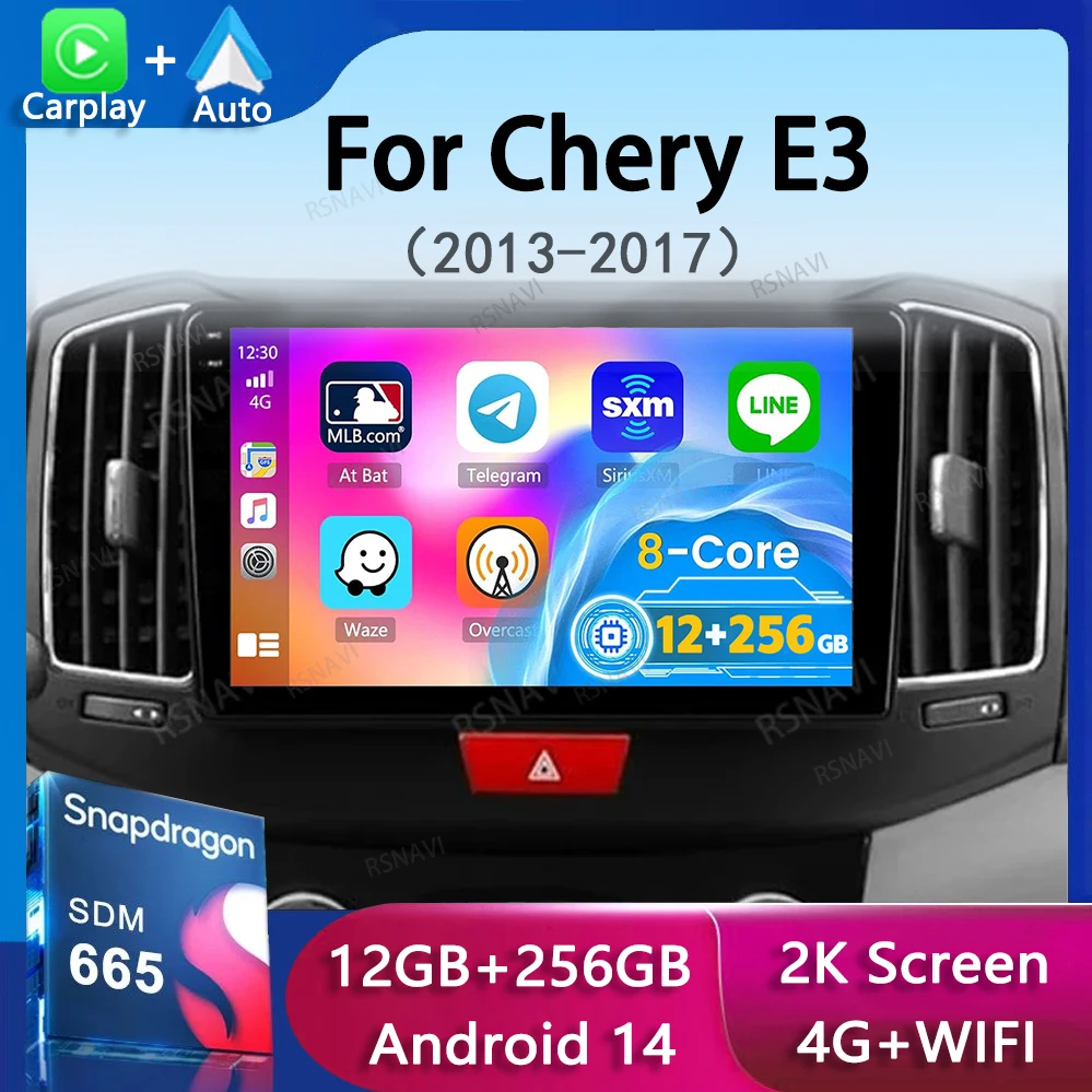Android 14 Carplay Auto WiFi + 4G Автомобильное радио для Chery E3 2013-2017 мультимедийный видеоплеер