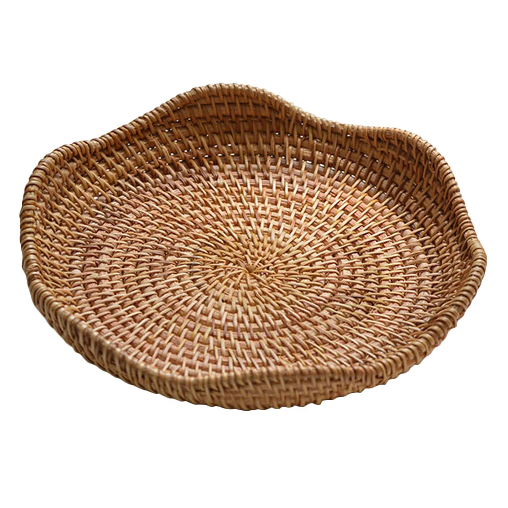 

Rattan Tray Sundries Holder Party Fruit Basket Snacks Practical Food Creative Natural Woven Kitchen Lid