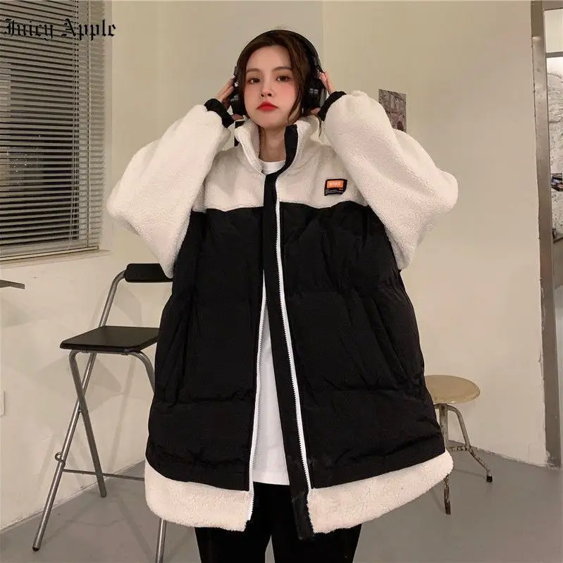 Women's Winter Jackets 2022 Long Sleeve Feminino Outwear Loose Streetwear Spliced Coats New Fashion Solid Pocket Zipper Parkas