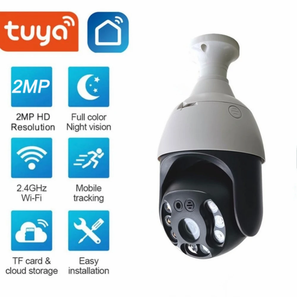 

Tuya APP WiFi Bulb Camera 360° Panoramic Home Surveillance Camera Night Vision 2 Way Audio 2MP 1080P Security Camera