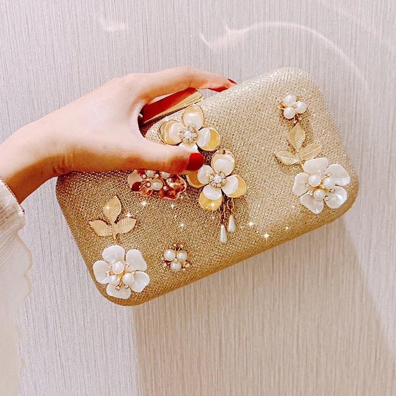 

New Flower Evening Bag Clutch Bags Women Clutches Wedding Party Purse Pearl Wedding Handbags Gold Evening Bag Drop Shipping