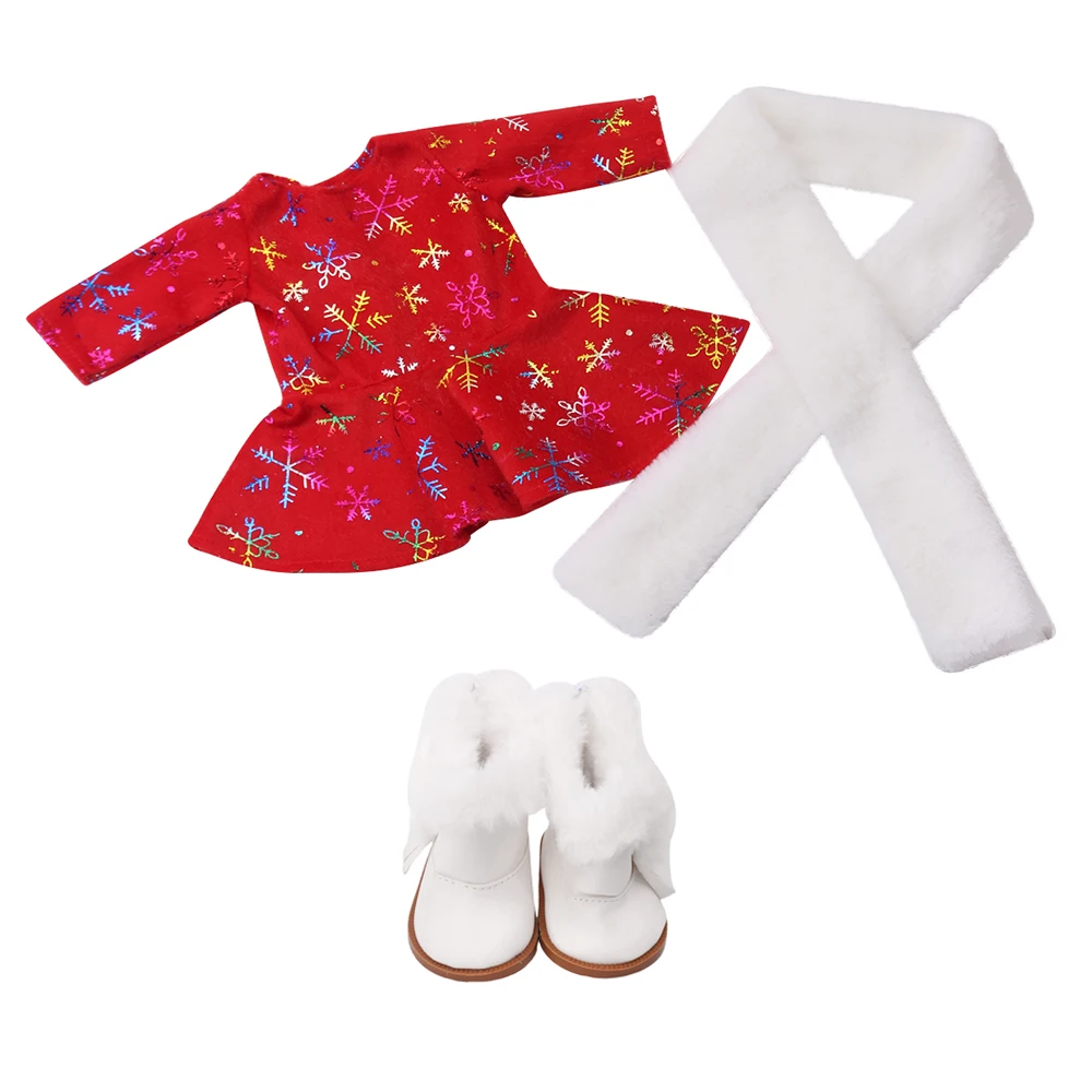18-дюймовая Праздничная Новогодняя Одежда для куклы + ботинки, подходит для новорожденных 43 см, одежда для новорожденных, аксессуары для куко...