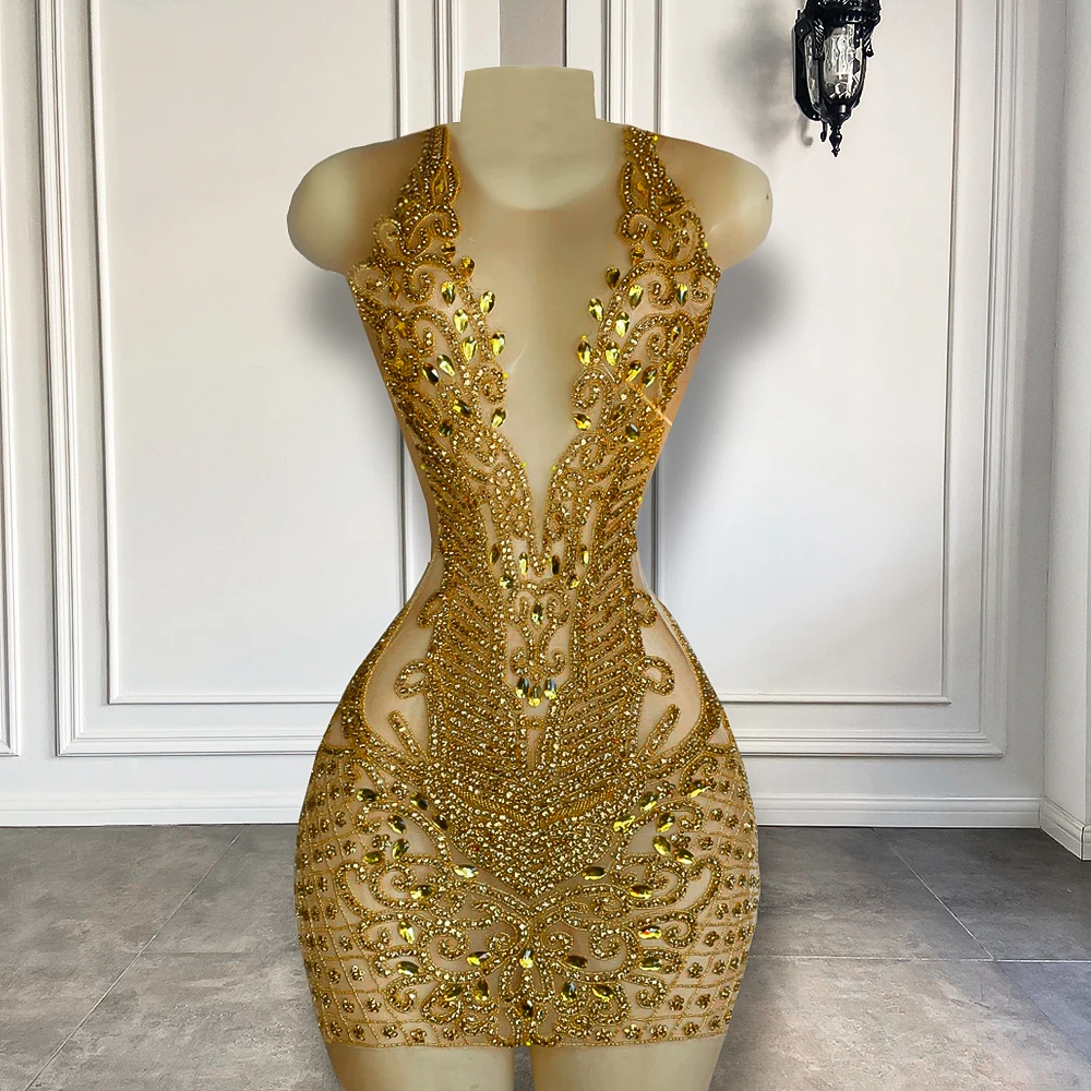 

Блестящие прозрачные женские платья без рукавов с круглым вырезом для вечеринки на день рождения Роскошные Короткие вечерние платья для де...