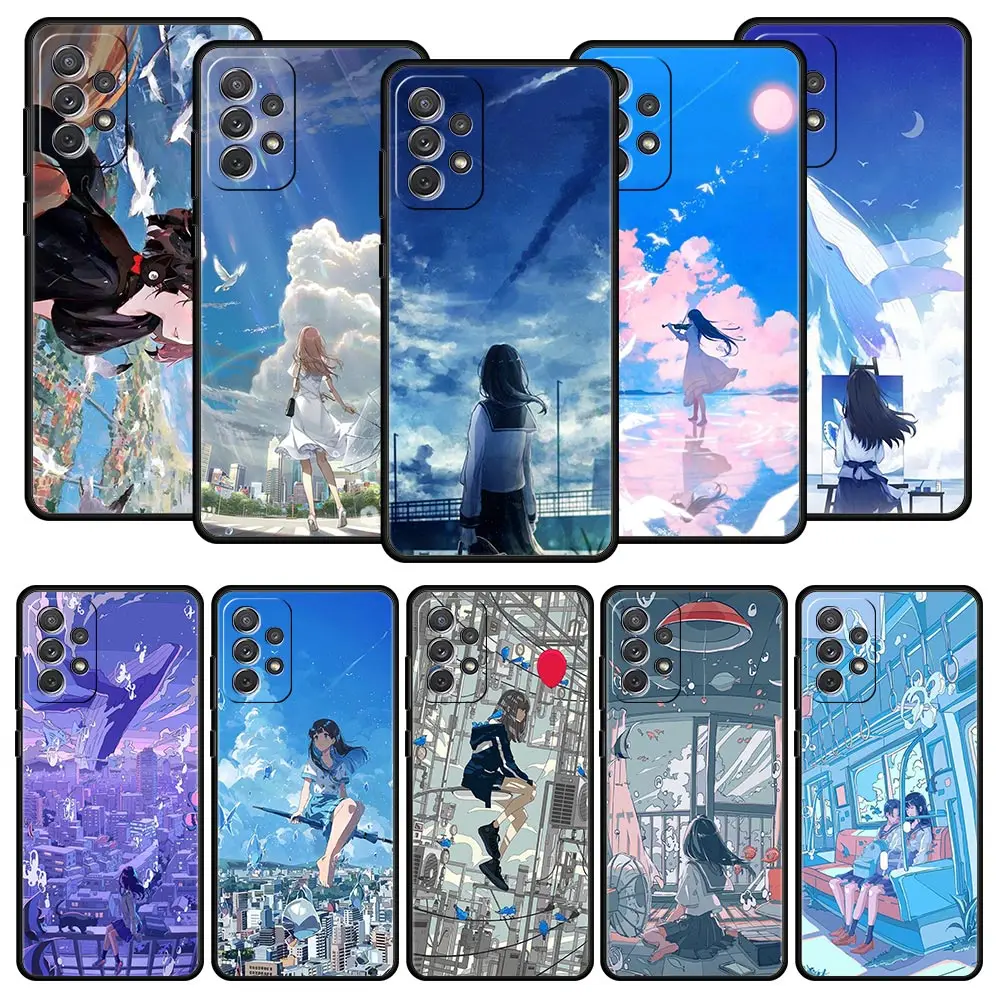 

Japanese Anime Hand Girls Scenery Phone Case For Samsung A13 A51 A71 A41 A31 A21S A11 A03S A12 A32 A52 A22 A23 A33 A53 A73 Cover