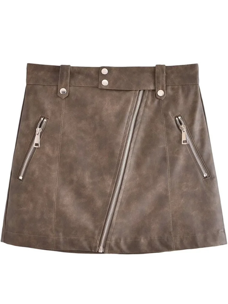 

Женская мини-юбка из ПУ кожи, на молнии, на пуговицах