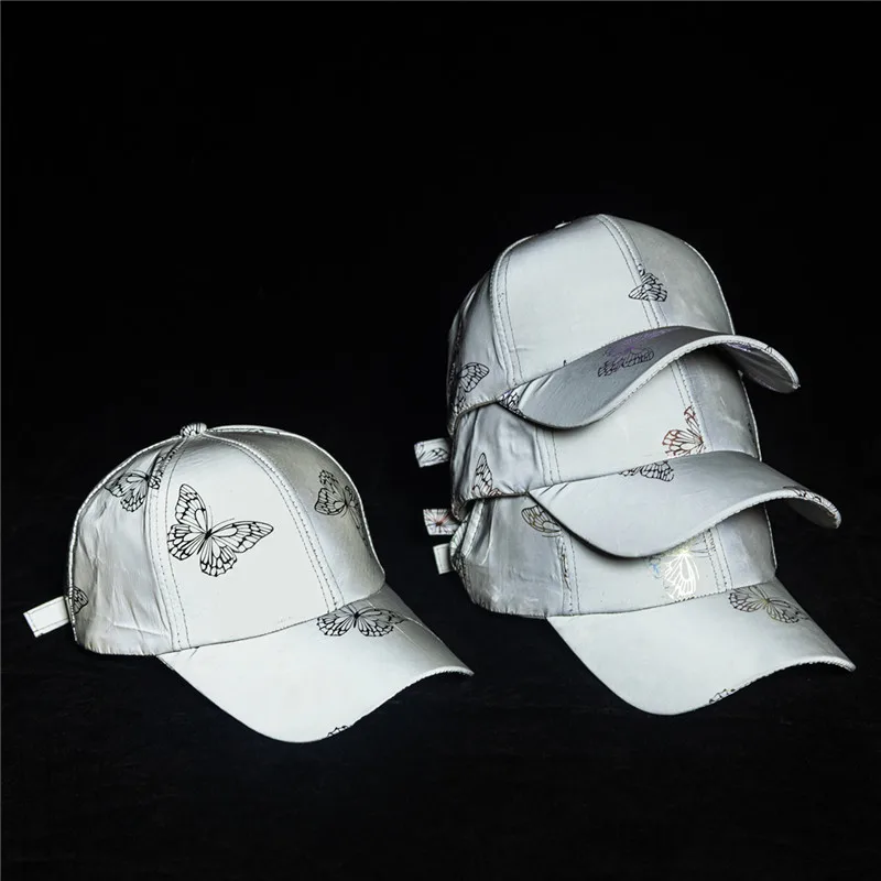 

New Butterlfy Reflective Hat Female Cool Luminous Fluorescent Club Cap Tide Brand Disco Dancing Male Baseball Caps Adjustable