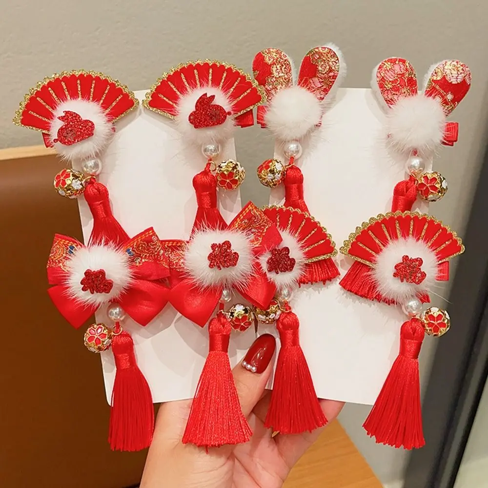 Детская заколка для волос с кисточками и красным бантом плюшевая в старинном