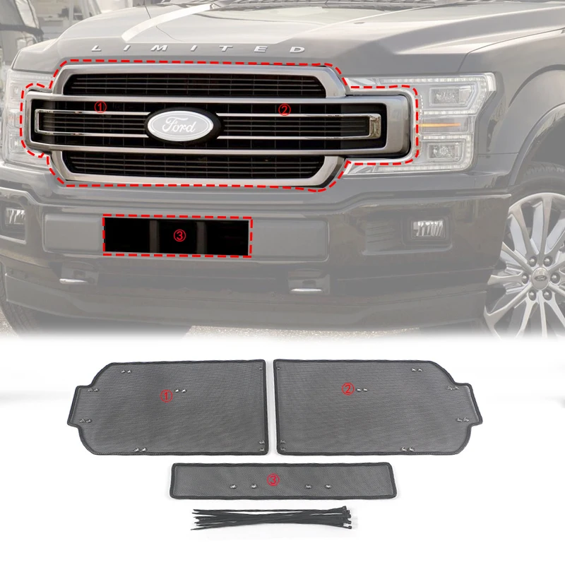 

Для Ford F-150 F150 LTD Limited, 2019, передняя решетка, сетка от насекомых, защитный чехол, декоративная наклейка, анти-крысиный песок, камень