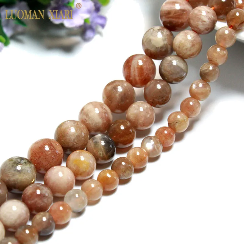 

Top Natural Rare Gray Red Sunstone Color is Gray Moonstone and Sunstone co-exist Ore Round Stone Beads For Jewelry Making DIY