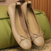 Women's genuine leather round toe slip-on ballet flats leisure soft comfortable casual espadrilles student style ballerinas shoe