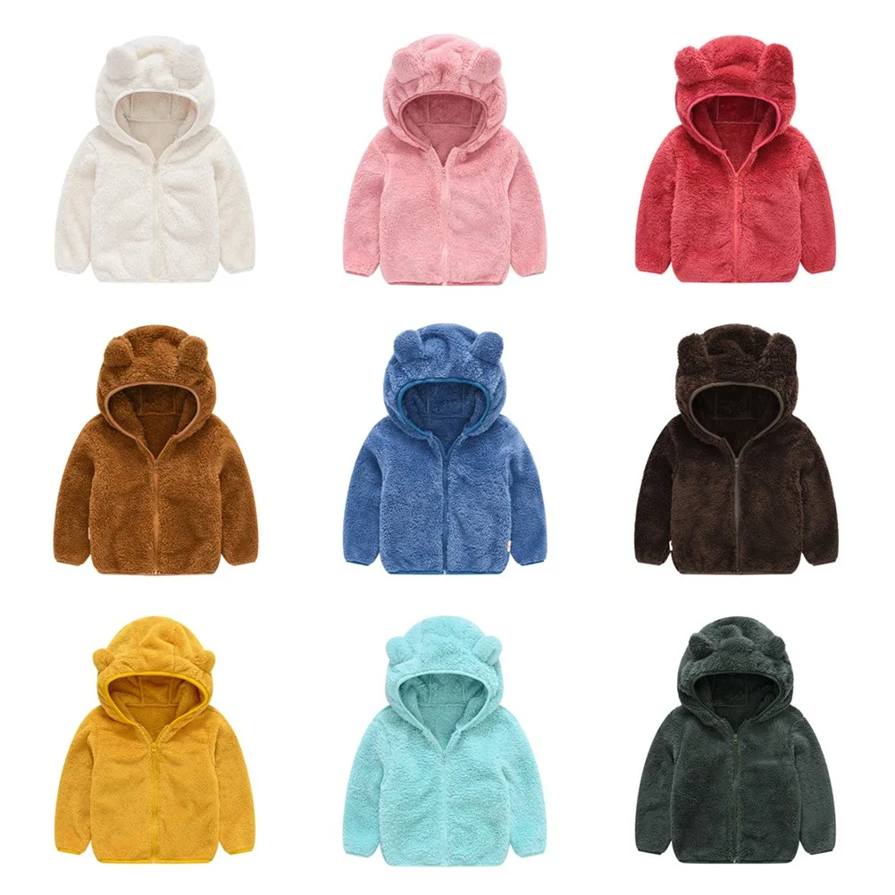 

Coats Kids Long Sleeve Fleece Boys Girls Hoodies Cute Solid Color Zip Thermal Jacket Children Clothes Tops Stripe Casual Spring