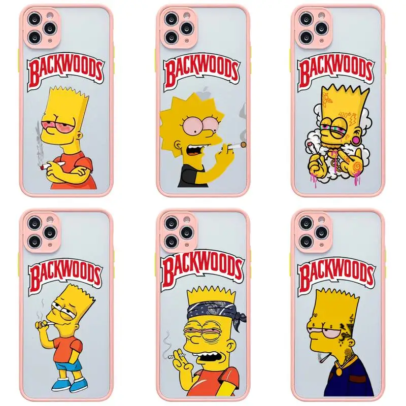 

Simpson smoking backwoods Phone Case For iphone 13 12 11 Pro Max Mini XS 8 7 Plus SE 2020 XR Light pink Matte Transparent Cover