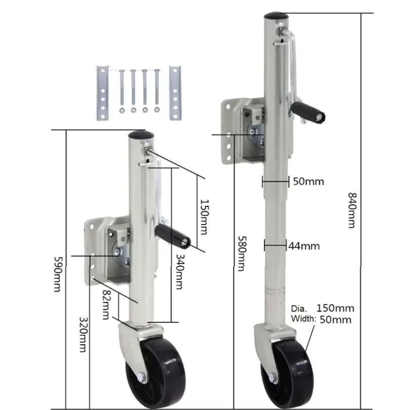 1200LB/540KG 6-дюймовая опора для прицепа с боковыми колесами буксировочного грузовика