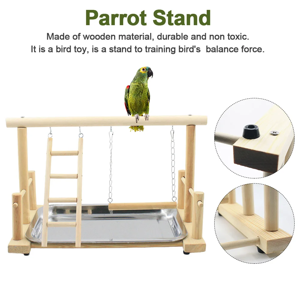 

Anti Bite Easy Clean Climbing Funny With Food Tray Pet Supplies Wooden Perch Standing Training Frame Parrot Playstand Household