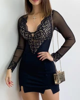 springsummer 2022 new womens mini skirt black stitching lace sexy mesh dress