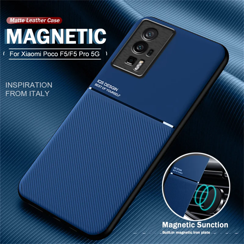 

PocoF5pro Case Luxury Car Magnetic Plate Back Cover For Xiaomi Poco Poko Little F5Pro F5 F 5 Pro 5G Soft PU Leather Phone Cases