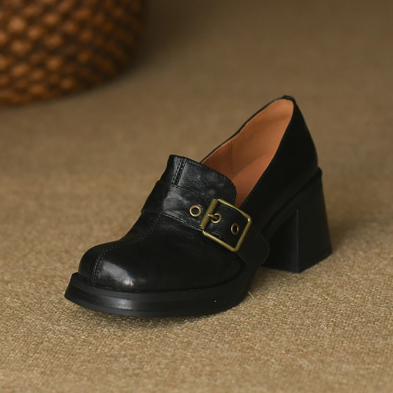 Туфли-лодочки женские на квадратном каблуке лоферы из овечьей кожи без застежки