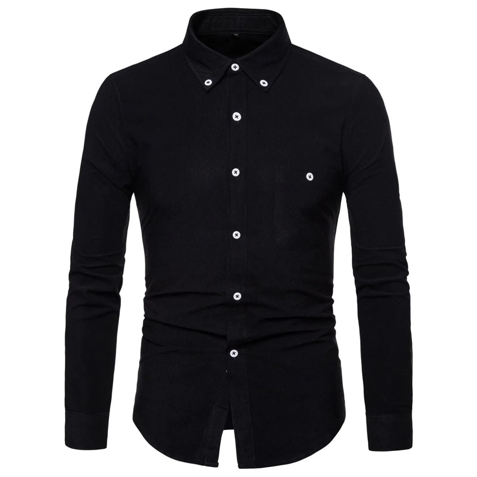 

2023 Autumn Solid Color Black Formal Shirts For Men Slim Fit Long Sleeve Slim Button Up Shirt Dress Business Club Office Camisas