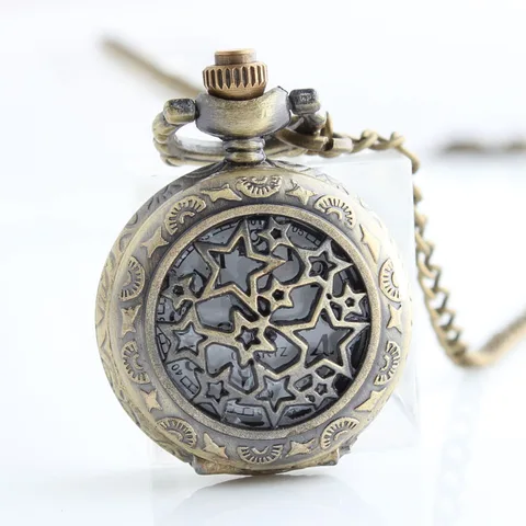 Винтажные карманные часы маленького размера с бронзовым отверстием в виде пентаграммы в стиле ретро, ожерелье, часы, Лидер продаж, цепочка для свитера