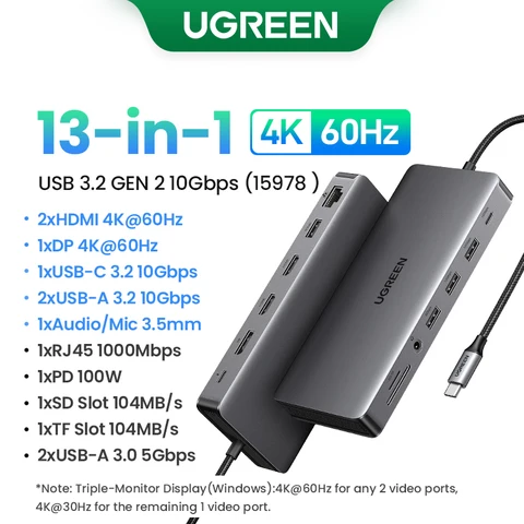 UGREEN 13-в-1 USB-концентратор для ноутбуков Dell HP