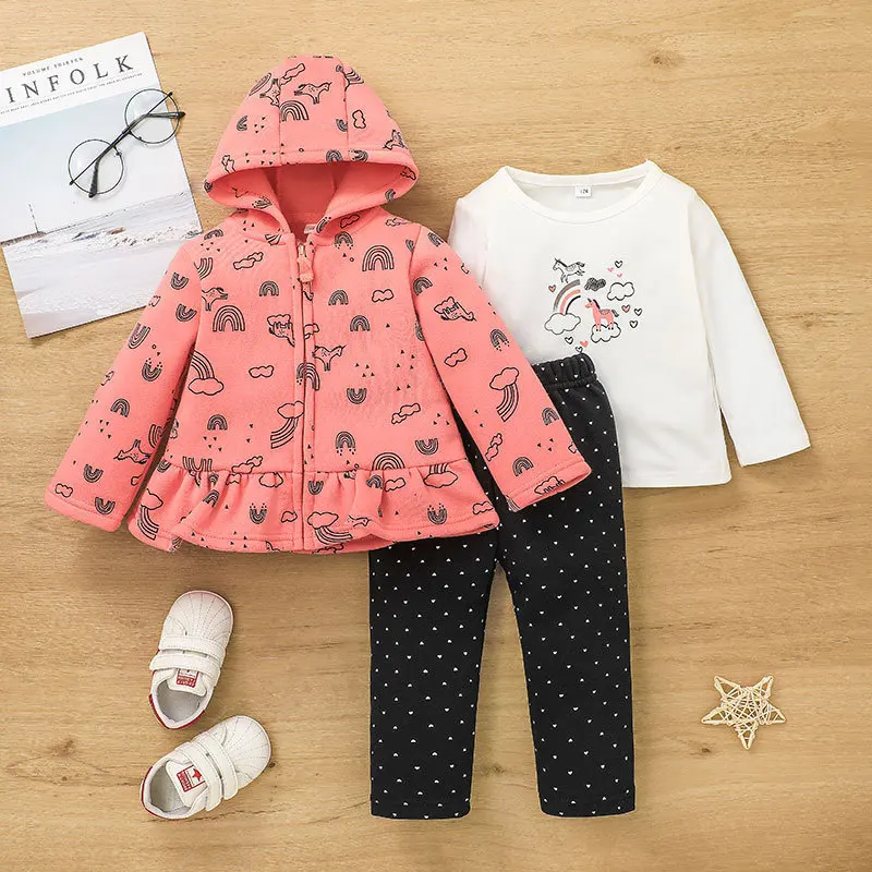 

Baby Girl Outfit 2022 Spring Autumn Long Sleeved Cardigan Hooded Jackets + T-shirts + Pants Three Piece Kids Bebes Jogging Suits