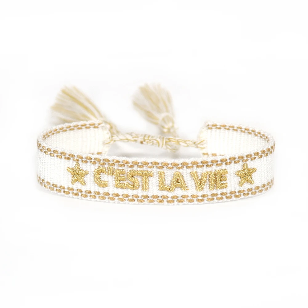 

Woven Friendship Bracelet For Women With Saying C'EST LA VIE Summer Stackable Jewelry